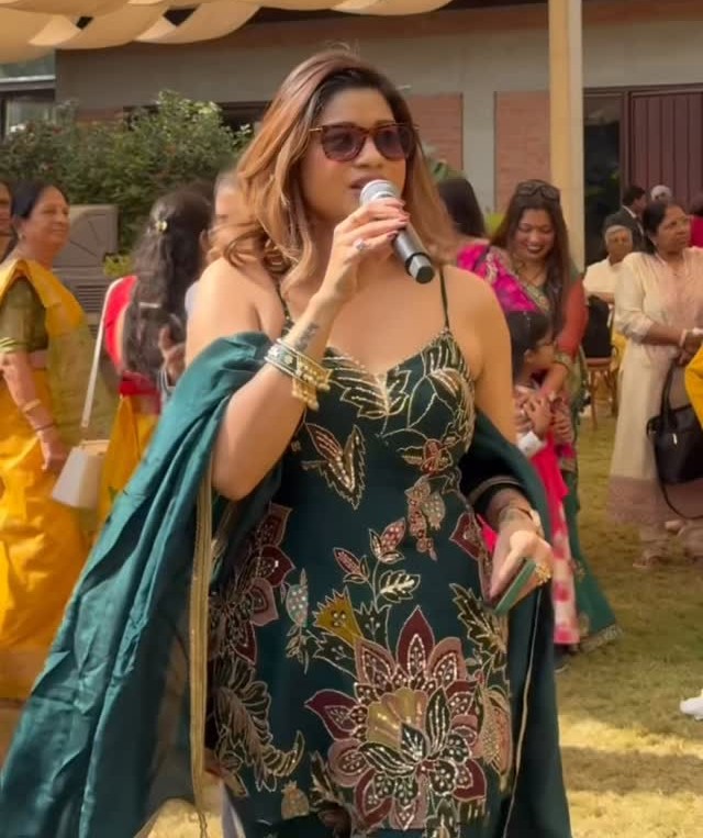 Monica Singh hosting an outdoor wedding function with guests